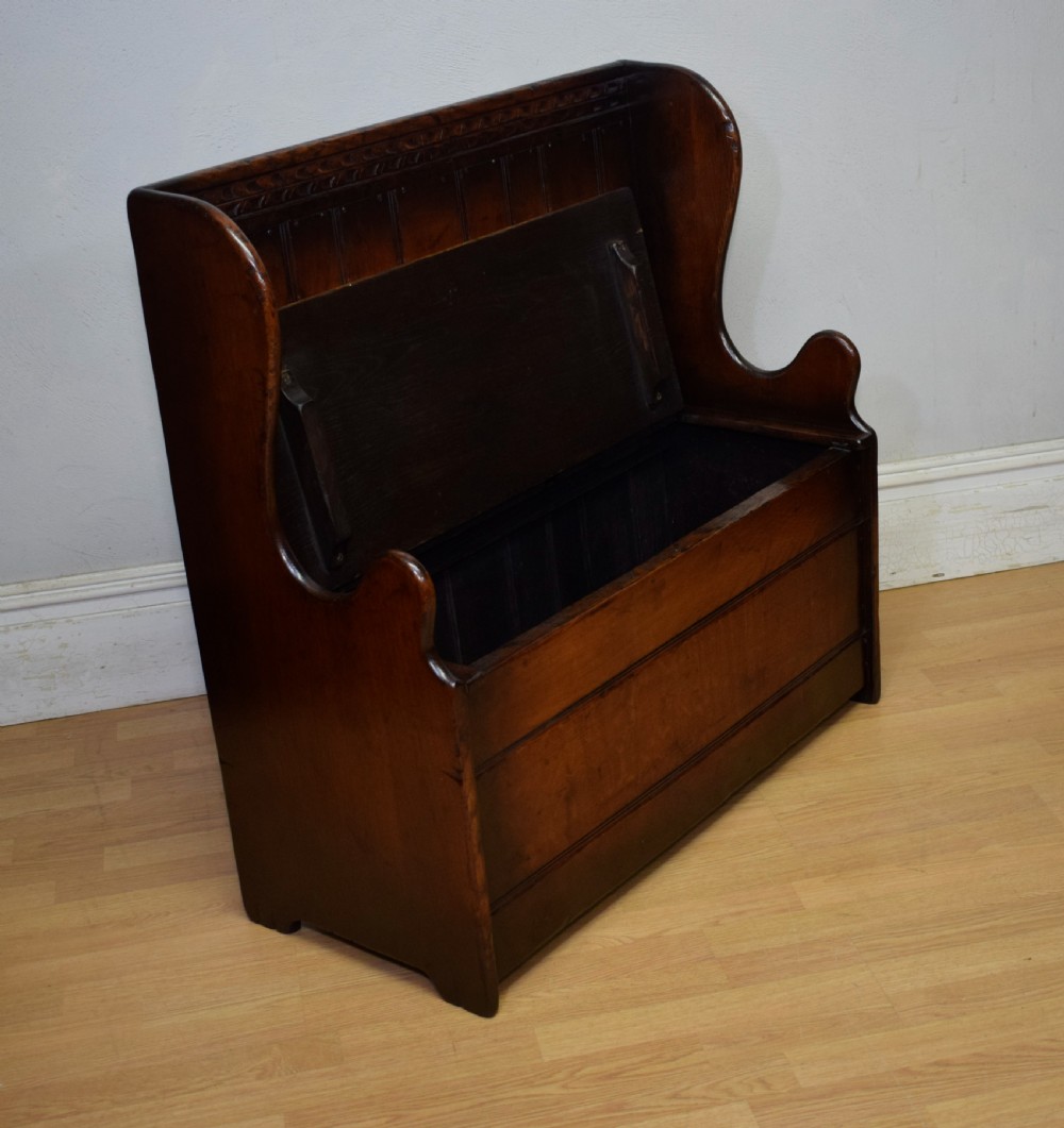 Carved Oak Box Settle View V