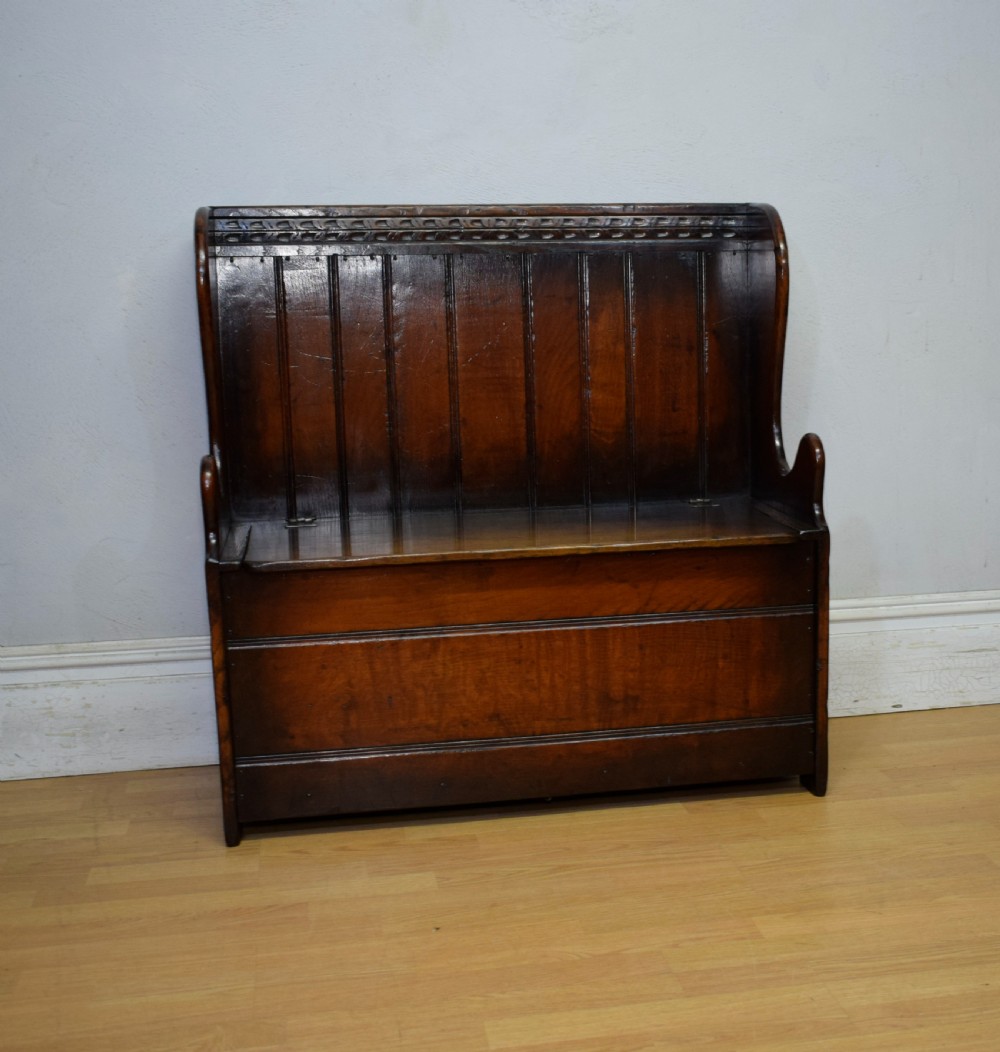 Carved Oak Box Settle View VIII