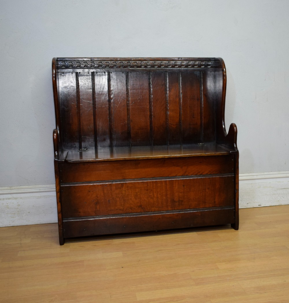Carved Oak Box Settle View IX
