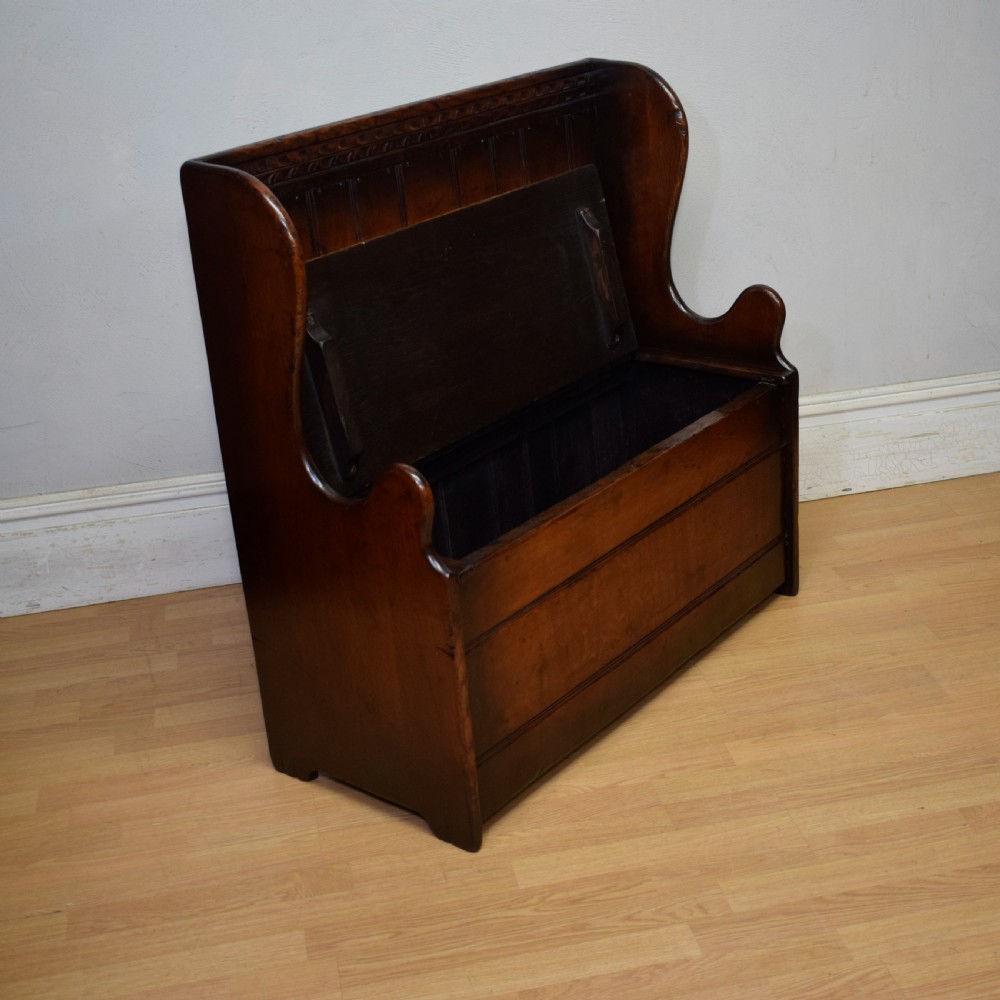 Carved Oak Box Settle View XVI