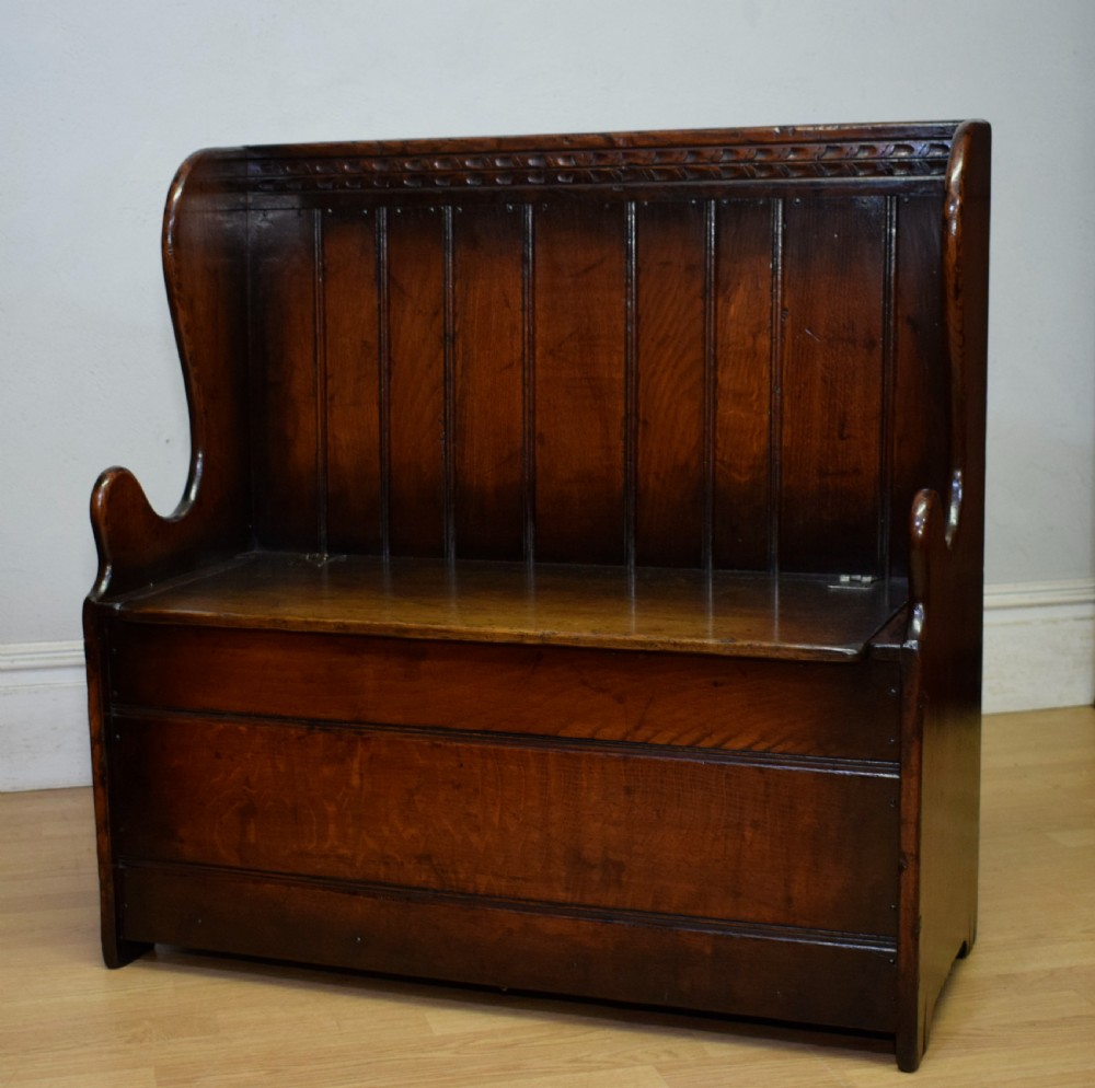 Carved Oak Box Settle View XVII