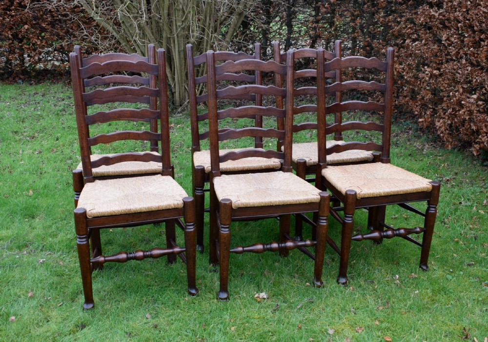 Set of 6 Oak Ladderback Dining / Kitchen Chairs
