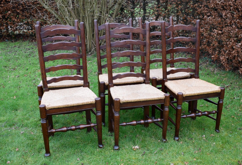 Set of 6 Oak Ladderback Dining / Kitchen Chairs View III