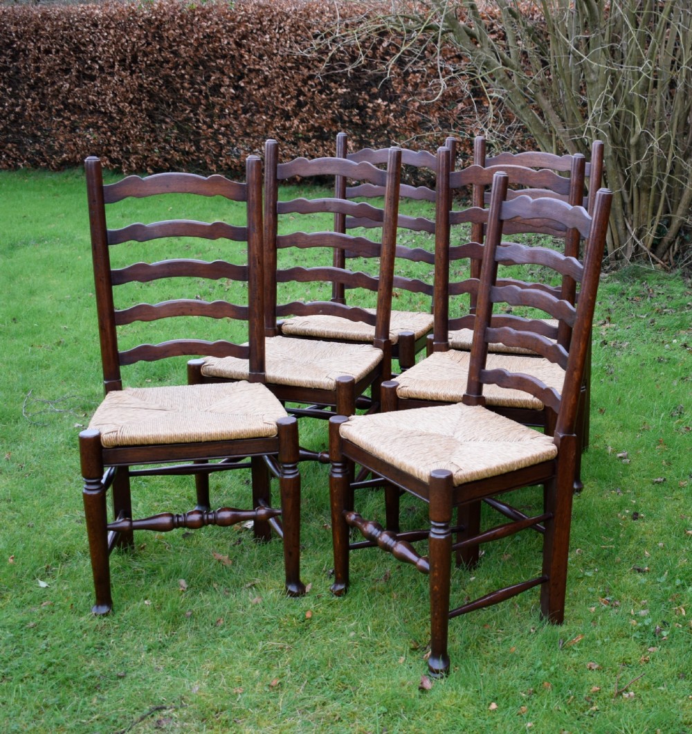 Set of 6 Oak Ladderback Dining / Kitchen Chairs View V