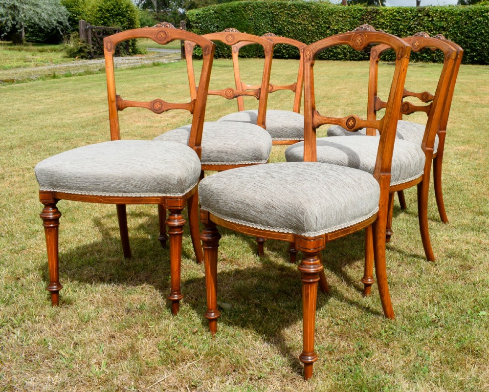 Set of 6 Victorian Walnut & Inlaid Dining Chairs View II