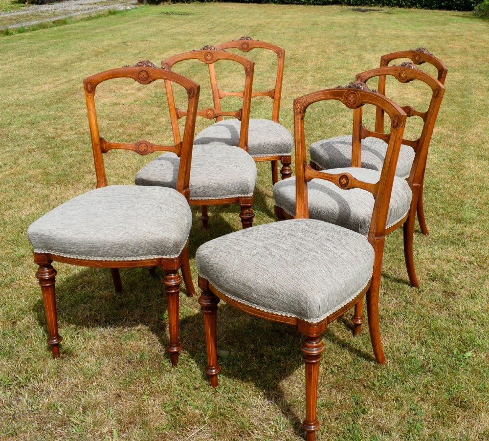 Set of 6 Victorian Walnut & Inlaid Dining Chairs View III