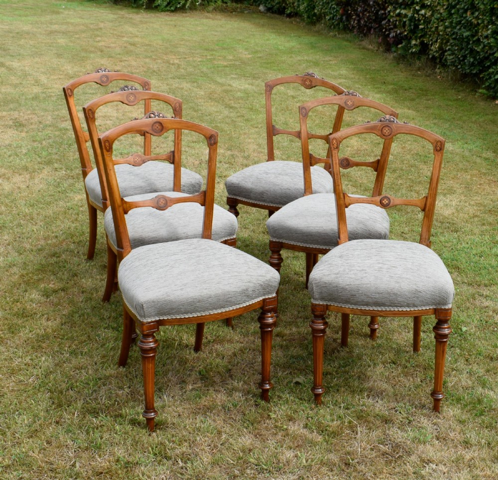 Set of 6 Victorian Walnut & Inlaid Dining Chairs View IV