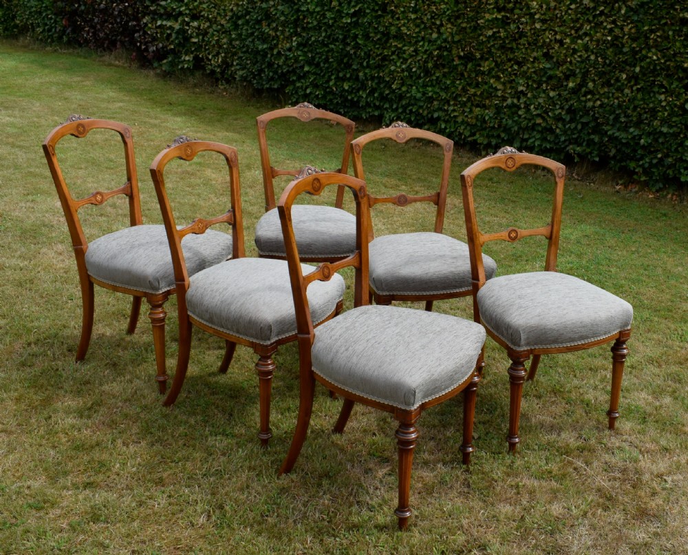 Set of 6 Victorian Walnut & Inlaid Dining Chairs View VI