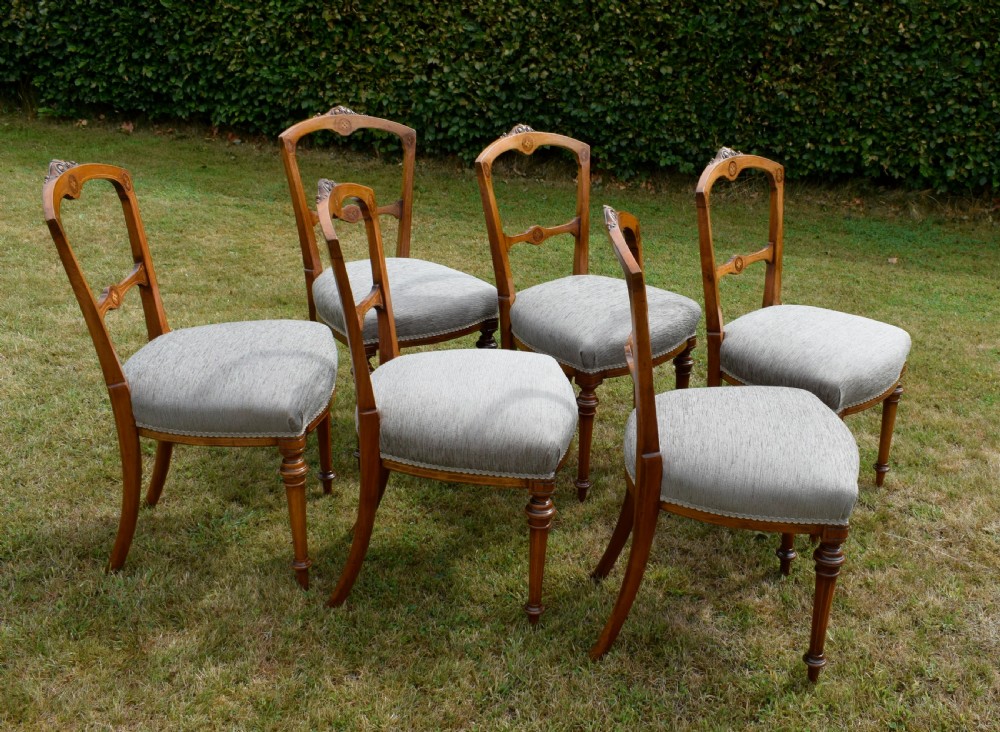 Set of 6 Victorian Walnut & Inlaid Dining Chairs View VII