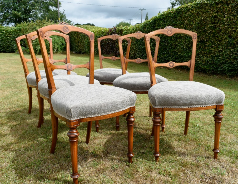 Set of 6 Victorian Walnut & Inlaid Dining Chairs View XIII