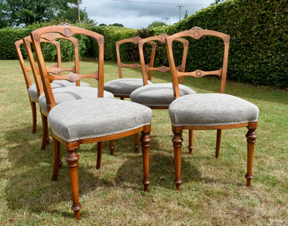 Set of 6 Victorian Walnut & Inlaid Dining Chairs View XIV
