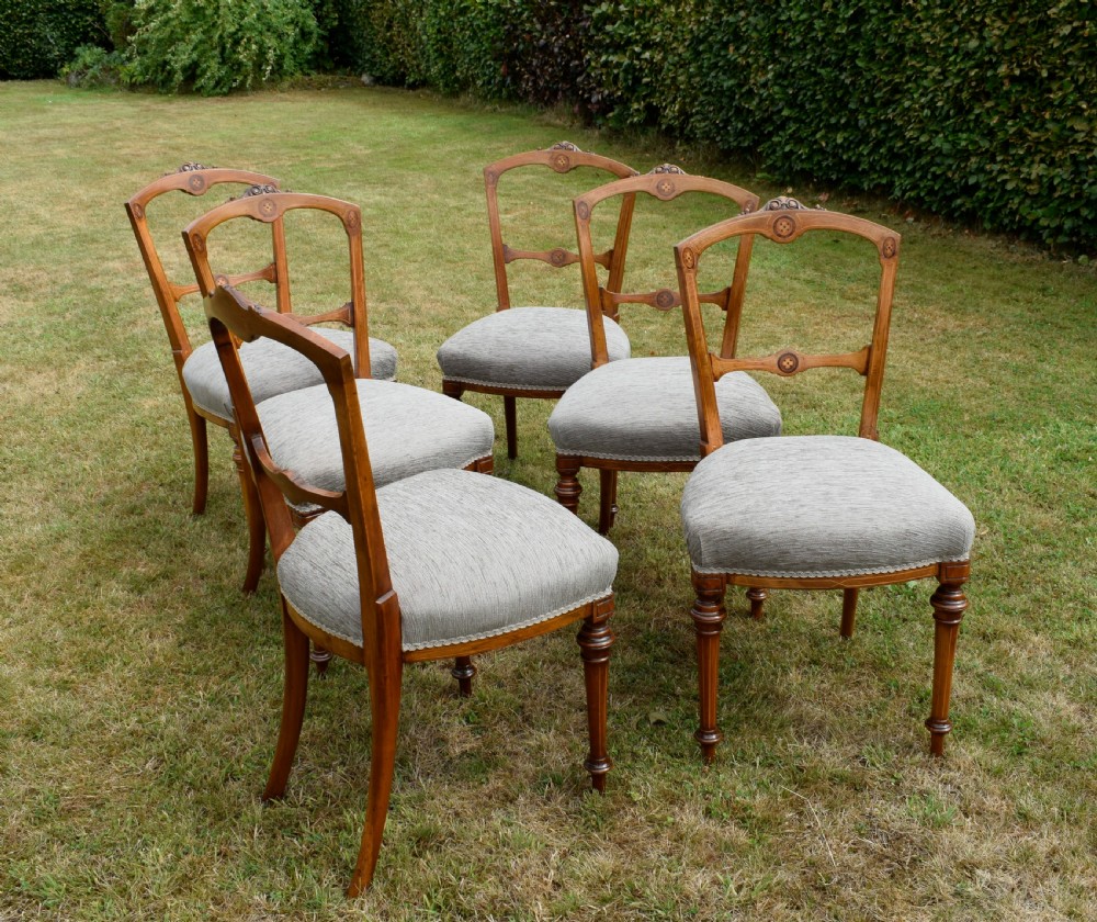 Set of 6 Victorian Walnut & Inlaid Dining Chairs View XIX