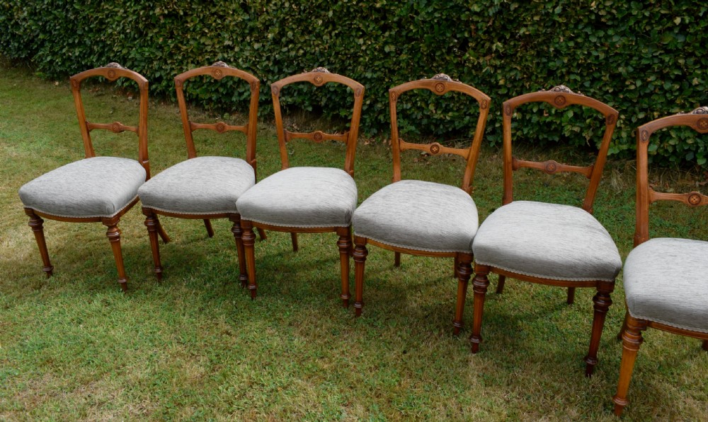 Set of 6 Victorian Walnut & Inlaid Dining Chairs View XX