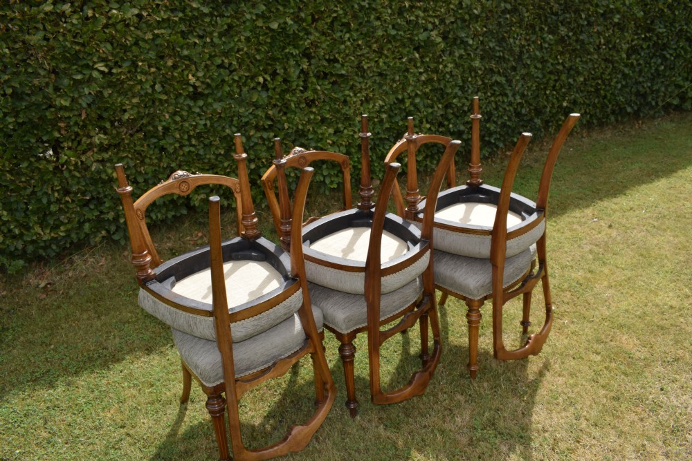 Set of 6 Victorian Walnut & Inlaid Dining Chairs View XXI
