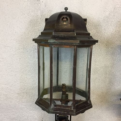 PAIR OF VICTORIAN COPPER LANTERNS WITH POSTS - ADDITIONAL PHOTO 1