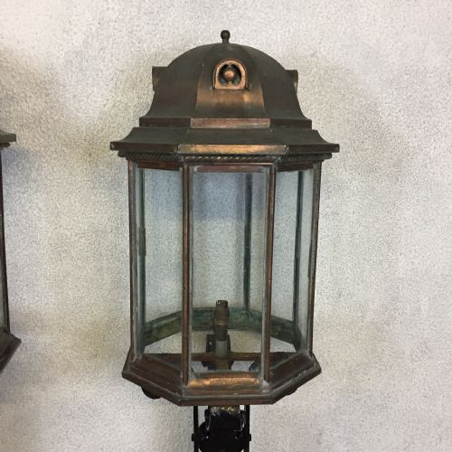 PAIR OF VICTORIAN COPPER LANTERNS WITH POSTS - ADDITIONAL PHOTO 7