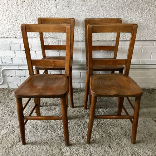 4 elm and beech chapel chairs - CATEGORY: ANTIQUE CHAIRS - DATED 1900