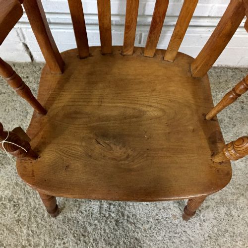 VICTORIAN ELM AND BEECH SLAT BACK CARVER CHAIR - ADDITIONAL PHOTO 5