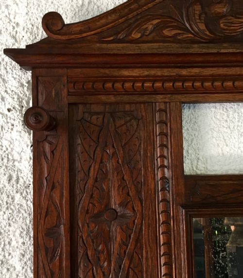 ENGLISH CARVED OAK HALL STAND - ADDITIONAL PHOTO 2