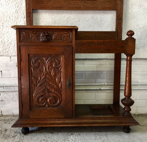 ENGLISH CARVED OAK HALL STAND - ADDITIONAL PHOTO 5