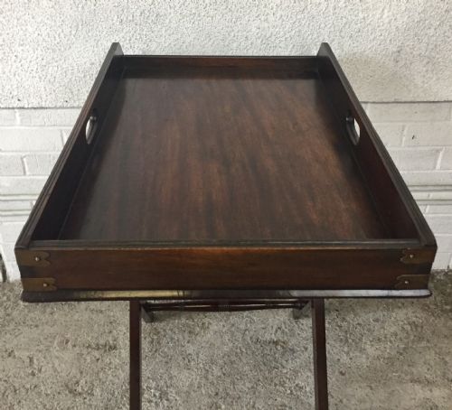 VICTORIAN MAHOGANY BUTLER'S TRAY ON ORIGINAL STAND - ADDITIONAL PHOTO 2