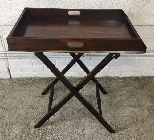 VICTORIAN MAHOGANY BUTLER'S TRAY ON ORIGINAL STAND - ADDITIONAL PHOTO 9
