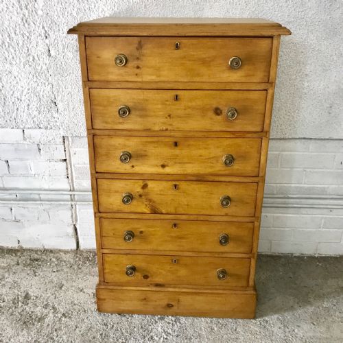 victorian pine 6 drawer wellington chest - CATEGORY: ANTIQUE CHEST OF DRAWERS - DATED VICTORIAN