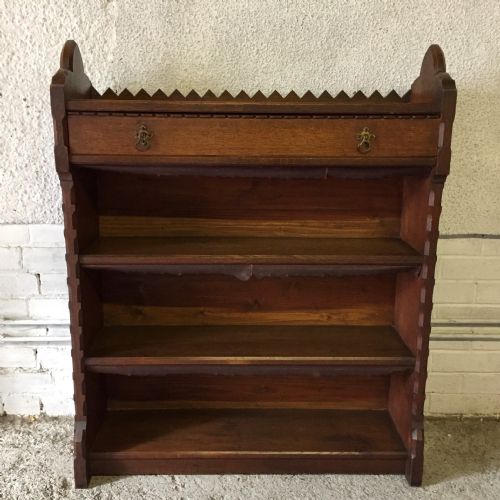 victorian gothic oak bookcase with original brass handles - CATEGORY: ANTIQUE BOOKCASES - DATED VICTORIAN