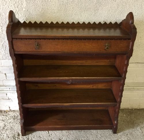 VICTORIAN GOTHIC OAK BOOKCASE WITH ORIGINAL BRASS HANDLES - ADDITIONAL PHOTO 1