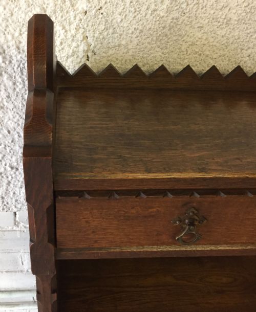 VICTORIAN GOTHIC OAK BOOKCASE WITH ORIGINAL BRASS HANDLES - ADDITIONAL PHOTO 5