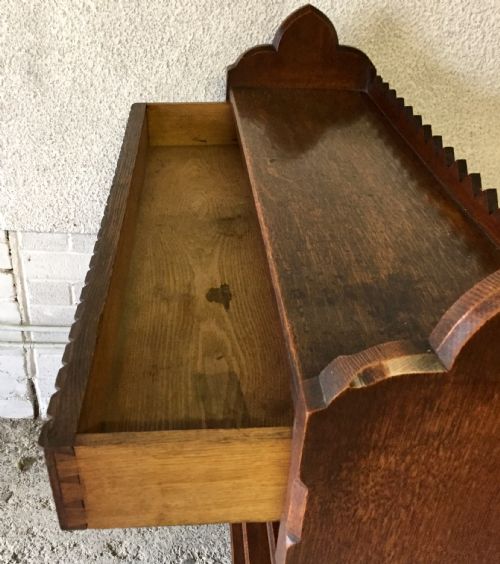 VICTORIAN GOTHIC OAK BOOKCASE WITH ORIGINAL BRASS HANDLES - ADDITIONAL PHOTO 7