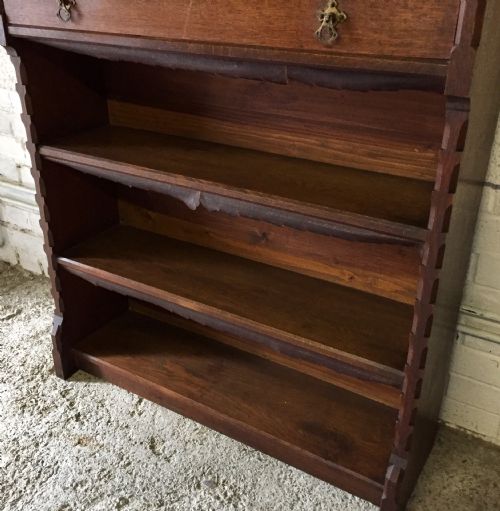 VICTORIAN GOTHIC OAK BOOKCASE WITH ORIGINAL BRASS HANDLES - ADDITIONAL PHOTO 9