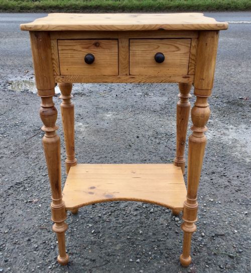 VICTORIAN PINE SIDE TABLE WITH 2 DRAWERS AND A SHELF - ADDITIONAL PHOTO 1