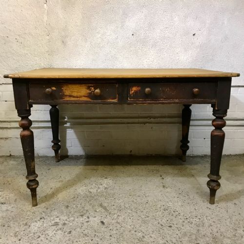 EARLY 19TH CENTURY PINE SCRUB TOP TABLE WITH 2 DRAWERS - ADDITIONAL PHOTO 1