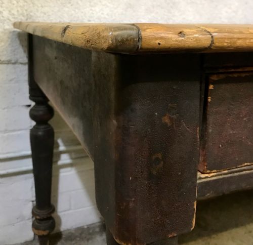 EARLY 19TH CENTURY PINE SCRUB TOP TABLE WITH 2 DRAWERS - ADDITIONAL PHOTO 3