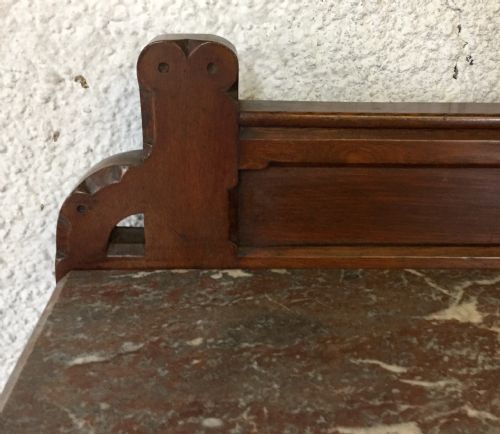 VICTORIAN GOTHIC OAK CONSOLE TABLE WITH MARBLE TOP - ADDITIONAL PHOTO 2