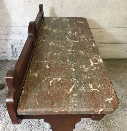 VICTORIAN GOTHIC OAK CONSOLE TABLE WITH MARBLE TOP - ADDITIONAL PHOTO 4