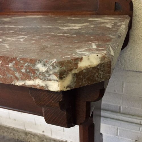 VICTORIAN GOTHIC OAK CONSOLE TABLE WITH MARBLE TOP - ADDITIONAL PHOTO 5