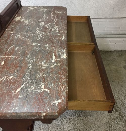 VICTORIAN GOTHIC OAK CONSOLE TABLE WITH MARBLE TOP - ADDITIONAL PHOTO 6
