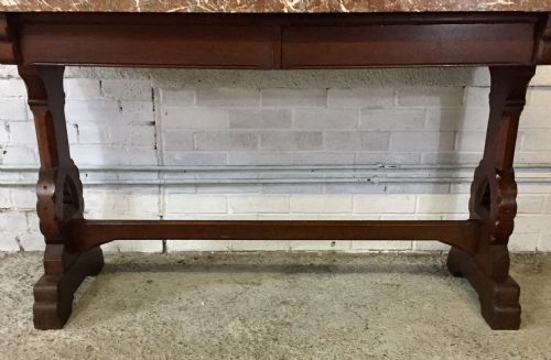 VICTORIAN GOTHIC OAK CONSOLE TABLE WITH MARBLE TOP - ADDITIONAL PHOTO 7