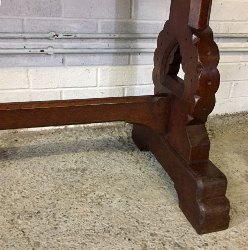 VICTORIAN GOTHIC OAK CONSOLE TABLE WITH MARBLE TOP - ADDITIONAL PHOTO 8