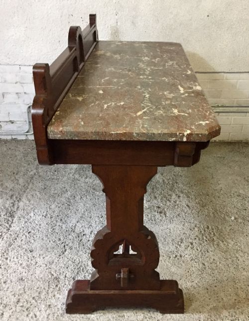 VICTORIAN GOTHIC OAK CONSOLE TABLE WITH MARBLE TOP - ADDITIONAL PHOTO 11