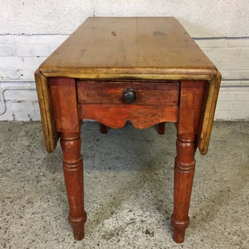 victorian pine drop flap table with single drawer - CATEGORY: ANTIQUE TABLES - DATED VICTORIAN
