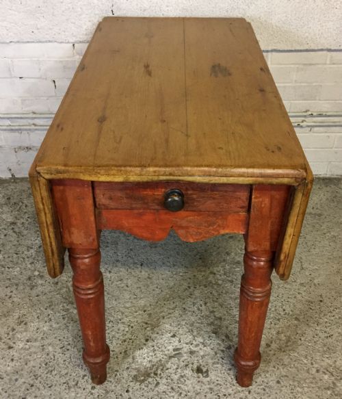 VICTORIAN PINE DROP FLAP TABLE WITH SINGLE DRAWER - ADDITIONAL PHOTO 1