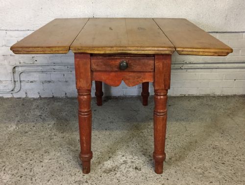 VICTORIAN PINE DROP FLAP TABLE WITH SINGLE DRAWER - ADDITIONAL PHOTO 2