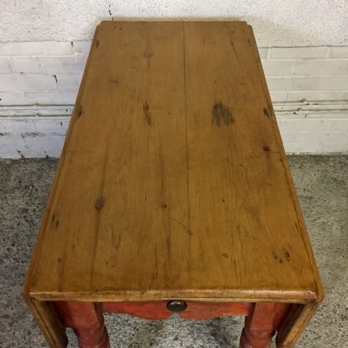 VICTORIAN PINE DROP FLAP TABLE WITH SINGLE DRAWER - ADDITIONAL PHOTO 4
