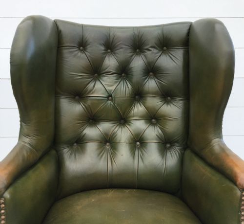 CIRCA 1900 LEATHER BUTTON BACK WING ARM CHAIR - ADDITIONAL PHOTO 1