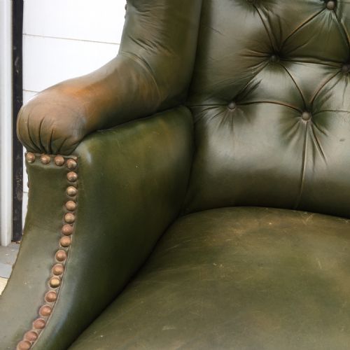 CIRCA 1900 LEATHER BUTTON BACK WING ARM CHAIR - ADDITIONAL PHOTO 2