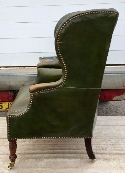 CIRCA 1900 LEATHER BUTTON BACK WING ARM CHAIR - ADDITIONAL PHOTO 7