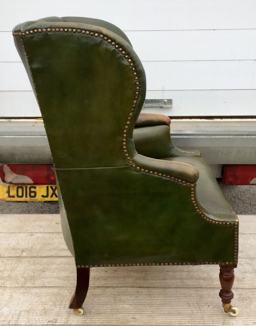 CIRCA 1900 LEATHER BUTTON BACK WING ARM CHAIR - ADDITIONAL PHOTO 8